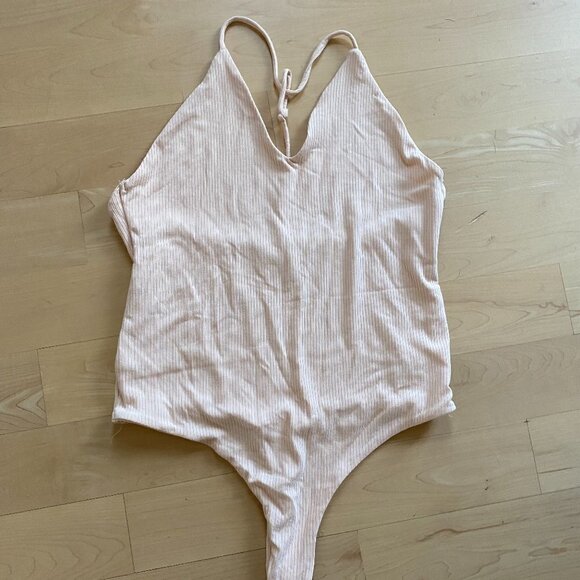 AFRM Bnwot Womens "Hara" T-Back Cream Ribbed Bodysuit - Picture 2 of 7